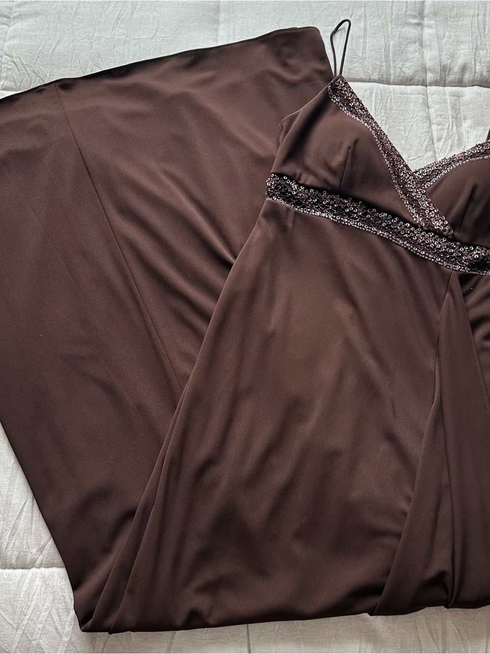 Brown Sequin-Trim Maxi Slip Dress - Women